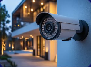 advanced home security camera monitoring modern house night