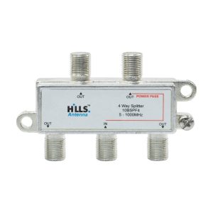 Hills Antenna 4 Way 5-1000MHz F Type Splitter - 1 Leg Power Pass
